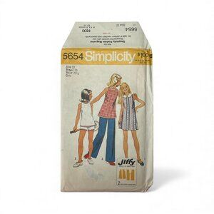 Simplicity Jiffy Sewing Pattern 5654 Tunic Pants Tops Sz 12 Girls FF Uncut 1973